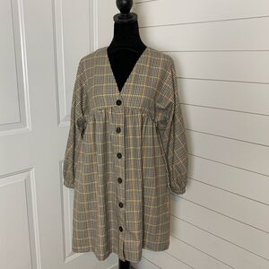 Zara plaid checked long sleeve dress medium babydoll preppy light academia